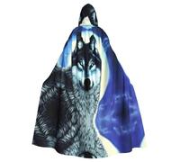 NBMghn Unisex Adult Halloween Hooded Cloak - wolf under moon Full Print Costume Cape for Cosplay, Party, and Themed Events