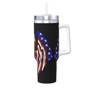 NBMghn USA Flag Patriotic Eagle Print 40OZ Ice Bully with Handle Straw - Vacuum Insulated Stainless Steel Tumbler for Gym, Cafe, Office, Car