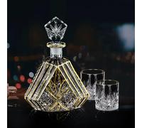 NBNSTHV Hand-painted Gold Decanter Set for Men - Whiskey Decanter, Wine Aerator, and 2 Glasses, 600ml Capacity