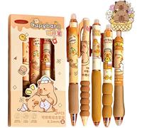 NBOFOL 5pcs Capybara Erasable Gel Pens,Cartoon Capybara Ballpoint Pen Set,0.5mm Friction Tip Pens,Erasable Ballpoint Pen Set,Retractable Anti Slip Rub Out Pens Set,Cute Capybara Stationery & Gifts
