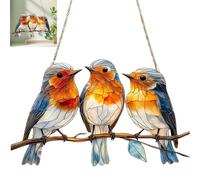 NBOFOL Sun Catchers For Windows,Hanging Garden Suncatcher Robin on Branch,Large Heart-Shaped Robin Suncatchers Stained Glass,Ro/bin Garden Ornament,Acrylic Window Hanging for Gar/den Gift Decor#29