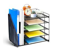 NBOUOU 5 Tier Desk Tidy File Storage Organiser Holder, Desk Storage Organiser Home Office Accessories Black, for Stationary Supplies Letter Magazine Book, Desktop Tidy, Paper Trays Organisers