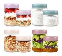 NBOUOU 8Pcs Overnight Oats Jar Glass Containers with Lids, 480&350ml Mason Glass Jars with Lids, Screw Lid Leakproof Breakfast Pots, for Food Storage Containers for Milk Yoghurt Salad Jar Fruit Cerea