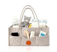 NBOUOU Baby Essentials for Newborn Nappy Caddy Organiser, Baby Nappy Organiser with Long Handles Detachable Compartments, Essentials Nappy Bin, Portable Nursery Storage Basket (Khaki)