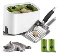 NBOUOU Cat Litter Scooper with Holder, Stainless Steel Cat Poop Scoop, and Bin, Trash Bag, Ever Clean Cats Litter Cleaning Supplies for Traveling Bedrooms and Living Rooms, Easy to Clean