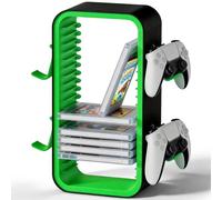 NBOUOU Game Storage Tower Suitable for PS4/PS5 Games Holder Storage, Controller Holders for 4, Compatible for PS5/PS4/Switch and Xbox One/360/Series X/S/Game Cases, 19 Storages Rack (Black/Green)