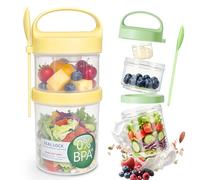 NBOUOU Overnight Oats Container with Lid and Compartments, Crunch Cereal Cup, Yoghurt Pot Breakfast Pots, Leak-Proof Snack Box with Handle for Meal Prep Work Picnic (2 Pcs)