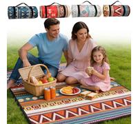 NBOUOU Picnic Blanket Waterproof, Picnic Camping Mat, Beach Mat Blanket with Carrying Strap, Camping Blankets Rug for Outdoor Rug Activities, Park, Hiking Seattle Bohemian 150x200 cm (Orange)