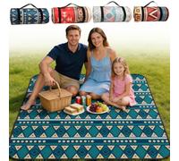 NBOUOU Picnic Blanket Waterproof, Picnic Camping Mat, Beach Mat Blanket with Carrying Strap, Camping Blankets Rug for Outdoor Rug Activities, Park, Hiking Seattle Bohemian 150x200 cm (Blue)