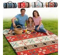 NBOUOU Picnic Blanket Waterproof, Picnic Camping Mat, Beach Mat Blanket with Carrying Strap, Camping Blankets Rug for Outdoor Rug Activities, Park, Hiking Seattle Bohemian 150x200 cm (Red)