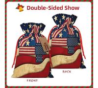 NBRIEU 4th of July Patriotic Flag Print Gift Bag, Bring a Drawstring, Reusable Gift Bag for Holiday Party, Wedding