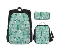NBRIEU Alpaca Llama Print Pocket Backpack Set Pencil Case and Lunch Bag for Men Women Large Capacity Black One Size Black One Size, Black/White, One Size