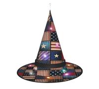 NBRIEU American Flag Patchwork Print Foldable Witch Hat Halloween Vampire Witch Costume Accessories