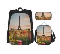 NBRIEU Beautiful Paris Eiffel Tower Print Pocket Backpack Pencil Case and Lunch Bag for Men Women Large Capacity Black One Size Black One Size, Black/White, One Size