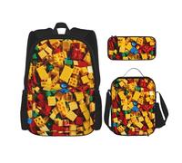 NBRIEU Colorful Brick Print Pocket Backpack Pencil Case Lunch Bag for Men Women Large Capacity Black One Size Black One Size, Black/White, One Size