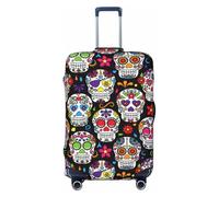 NBRIEU Colorful Flower Skulls Printed Elastic Suitcase Cover Fashion Washable Fits 18-32 Inch Luggage, Black/White, Large