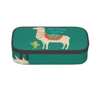 NBRIEU Cute Cartoon Llama Cactus Print Large Capacity Pencil Case Stationery Organizer with Multiple Compartments Black One Size Print, Black/White, One Size, Print