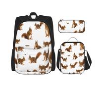 NBRIEU Cute Squirrel Print Pocket Backpack Pencil Case and Lunch Bag for Men Women Large Capacity Black One Size Black One Size, Black/White, One Size