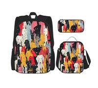 NBRIEU Dog Print Pocket Backpack Pencil Case and Lunch Bag for Men and Women Large Capacity Black One Size Black One Size, Black/White, One Size