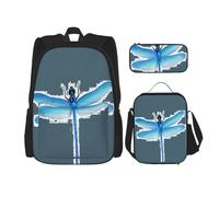 NBRIEU Dragonfly Print Pocket Backpack Pencil Case Lunch Bag for Men Women Large Capacity Black One Size Black One Size, Black/White, One Size