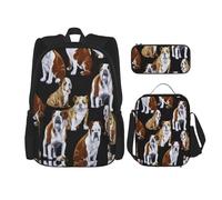 NBRIEU English Bulldogs Print Pocket Backpack Pencil Case Lunch Bag for Men Women Large Capacity Black One Size Black One Size, Black/White, One Size