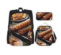 NBRIEU Fast Food Print Pocket Backpack Pencil Case Lunch Bag for Men Women Large Capacity Black One Size Black One Size, Black/White, One Size