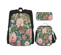 NBRIEU Flower Print Pocket Backpack Pencil Case Lunch Bag for Men Women Large Capacity Black One Size Black One Size, Black/White, One Size