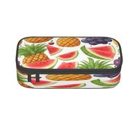 NBRIEU Fresh Juicy Fruit Pineapple Berry Grape Orange Large Capacity Pencil Case Stationery Organizer with Multiple Compartments Black One Size Print, Black/White, One Size, Print