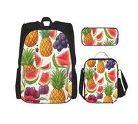 NBRIEU Fresh Juicy Fruits Pocket Backpack, Pencil Case and Lunch Bag for Men and Women, Large Capacity, Black, One Size, Black/White, One Size