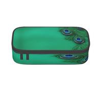 NBRIEU Green Peacock Feather Print Large Capacity Pencil Case Multi-Compartment Stationery Organizer Black One Size Print, Black/White, One Size, Print