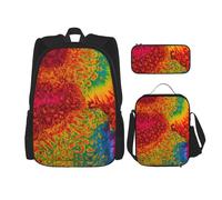 NBRIEU Hippies Print Pocket Backpack Set Pencil Case Lunch Bag for Men Women Large Capacity, Black, One Size