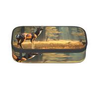 NBRIEU Large Capacity Deer Print Pencil Case Multi-Compartment Stationery Organizer Black One Size Print, Black/White, One Size, Print