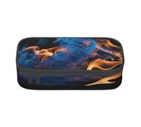 NBRIEU Large Capacity Pencil Case Blue Flame Print Pencil Case Multi-Compartment Stationery Organizer Black One Size Print, Black/White, One Size, Print