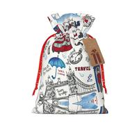 NBRIEU London Print Presents Bag,Bring A Drawstring,Reusable Holiday Party Wedding Gift Bag