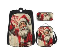 NBRIEU Merry Christmas Print Pocket Backpack Pencil Case Lunch Bag for Men Women Large Capacity Black One Size Black One Size, Black/White, One Size