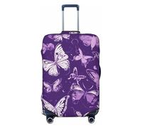 NBRIEU Purple Butterfly Floral Printed Elastic Suitcase Cover Fashion Washable Fits 18-32 Inch Luggage, Black, XL