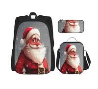 NBRIEU Santa Claus Print Pocket Backpack Pencil Case Lunch Bag for Men Women Large Capacity Black One Size Black One Size, Black/White, One Size