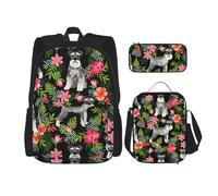 NBRIEU Schnauzer Pocket Backpack, Pencil Case and Lunch Bag for Men and Women, Large Capacity, Black, One Size, Black/White, One Size