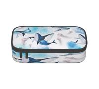 NBRIEU Sea Whale and Jellyfish Print Large Capacity Pencil Case Stationery Organizer with Multiple Compartments, Black/White, One Size, Print