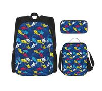NBRIEU Shark Print Pocket Backpack Pencil Case Lunch Bag for Men Women Large Capacity Black One Size Black One Size, Black/White, One Size