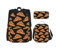 NBRIEU Tasty Pizza Print Pocket Backpack Pencil Case and Lunch Bag for Men and Women, Large Capacity, Black, One Size, Black/White, One Size