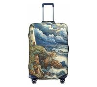 NBRIEU The Seaside Lighthouse Stretch Suitcase Cover - Modern Washable - Fits 18-32 Inch Luggage, Black/White, Large