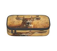 NBRIEU Wild Deer Print Large Capacity Pencil Case Multi-Compartment Stationery Organizer Black One Size Print, Black/White, One Size, Print