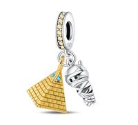 Nbsameng S925 Sterling Silver Charms Compatible for Pandora Bracelets and Necklaces, DIY Holiday Gifts for Women Girls, Pyramids and Mummies