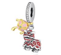 Nbsameng S925 Sterling Silver Charms Compatible for Pandora Bracelets and Necklaces, DIY Holiday Gifts for Women Girls, Lion Dance