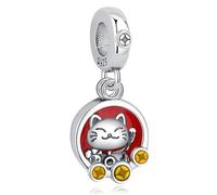 Nbsameng S925 Sterling Silver Charms Compatible for Pandora Bracelets and Necklaces, DIY Holiday Gifts for Women Girls, Smile Lucky Cat