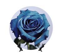 NBSKSDLK 7in Bone China Decorative Plate with Display Stand, Personalized Ceramic Dishes blue rose blooms Display Dish Ceramic Ornament Art Crafts for Home Office Wall Decor Collections Plate
