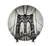 NBSKSDLK 8in Bone China Decorative Plate with Display Stand, Personalized Ceramic Dishes Brooklyn Bridge Display Dish Ceramic Ornament Art Crafts for Home Office Wall Decor Collections Plate