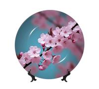 NBSKSDLK 8in Bone China Decorative Plate with Display Stand, Personalized Ceramic Dishes Cherry Blossom Display Dish Ceramic Ornament Art Crafts for Home Office Wall Decor Collections Plate