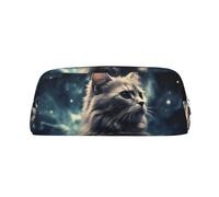 NBSKSDLK A cat in a nebula Makeup Bag for Women Men Pencil Pouch Travel Small Cosmetic Bag Zippered Toiletry Bags Aesthetic Pen Bags Trendy Storage Bags Leather Coin Pouch Purse, Silver, One Size